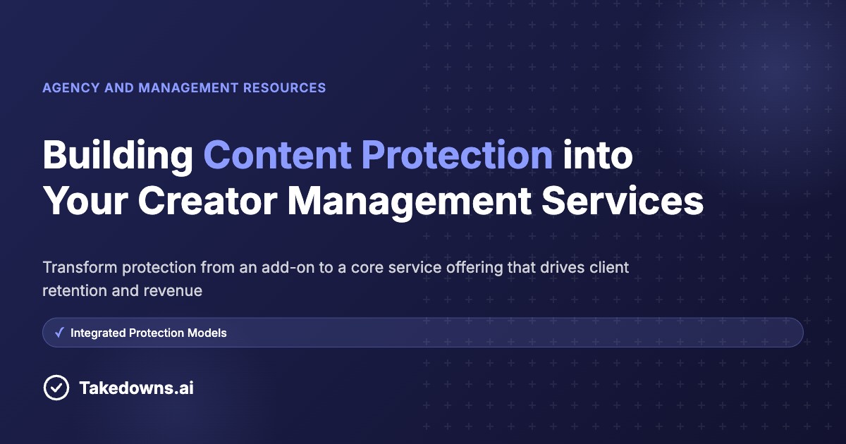 Agency dashboard showing integrated content protection services for creator clients